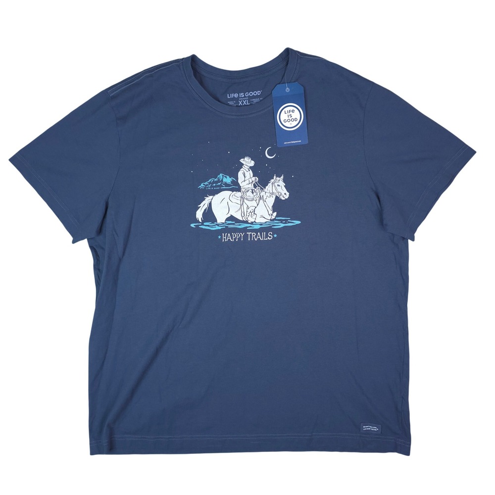 Life is Good Crusher T-Shirt Mens XXL Blue Happy Trails Cowboy Graphic Tee New